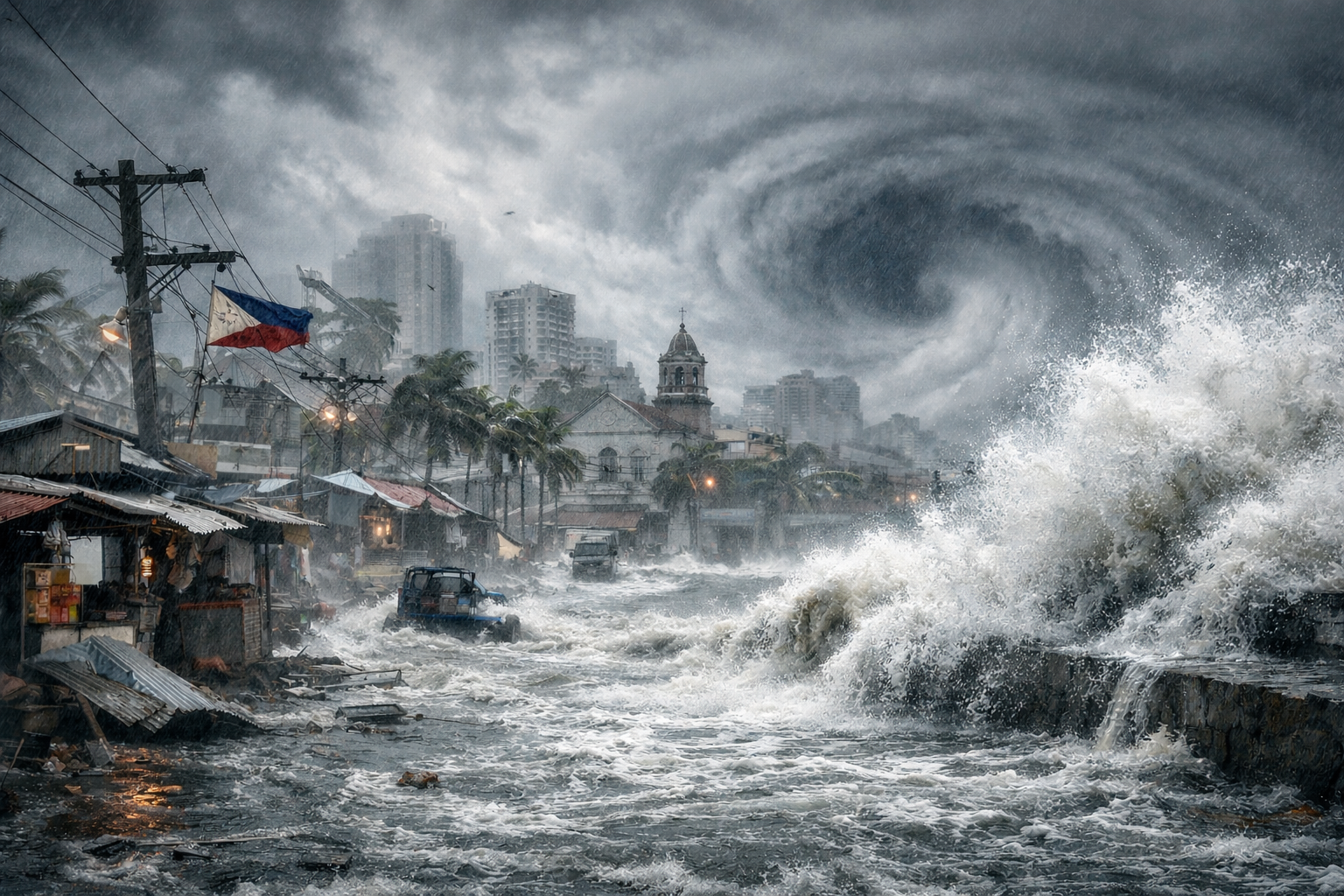 Simulation dashboard showing Cebu typhoon evacuation scenarios and results